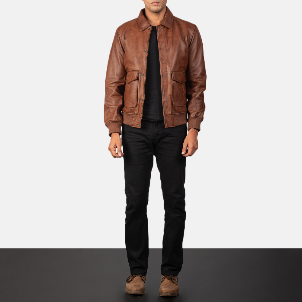 Leather bomber jacket outlet mens